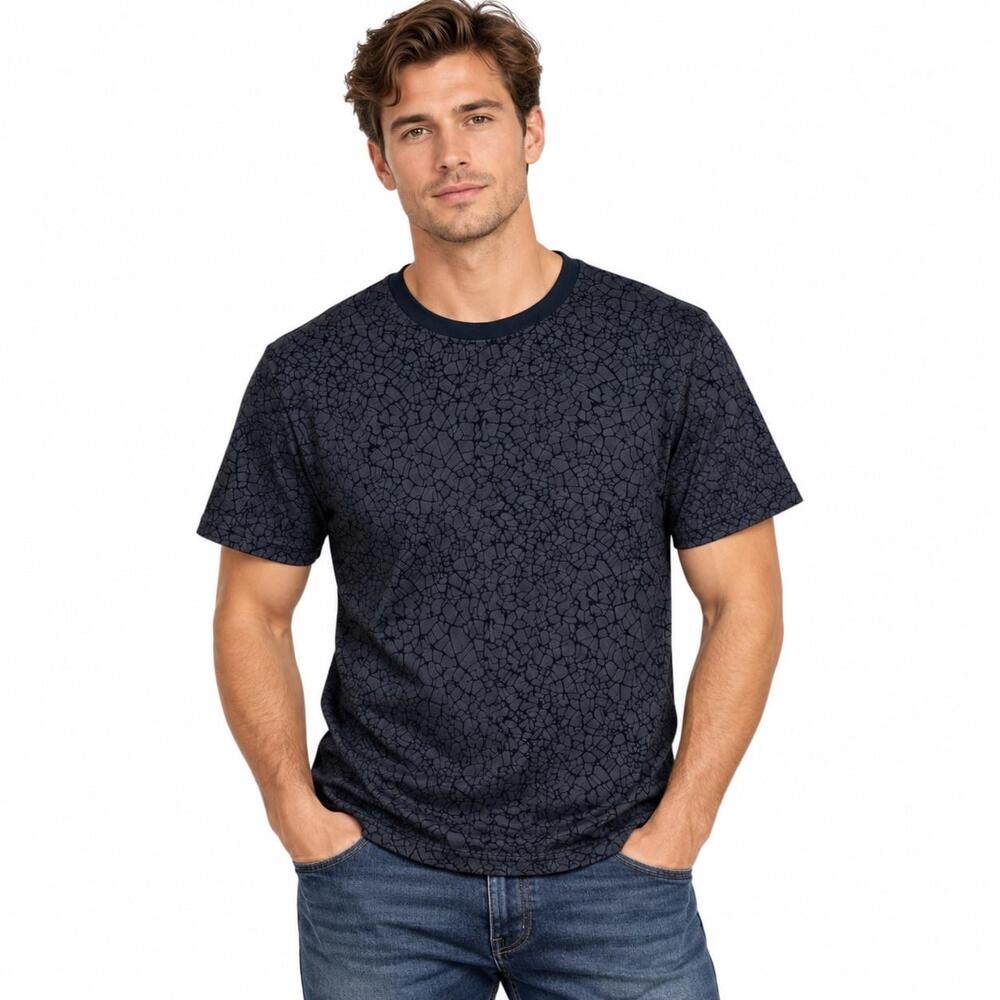 Eleven Paris Shirt Mens Medium Blue Crackle Print Short Sleeve Crew Neck T Shirt